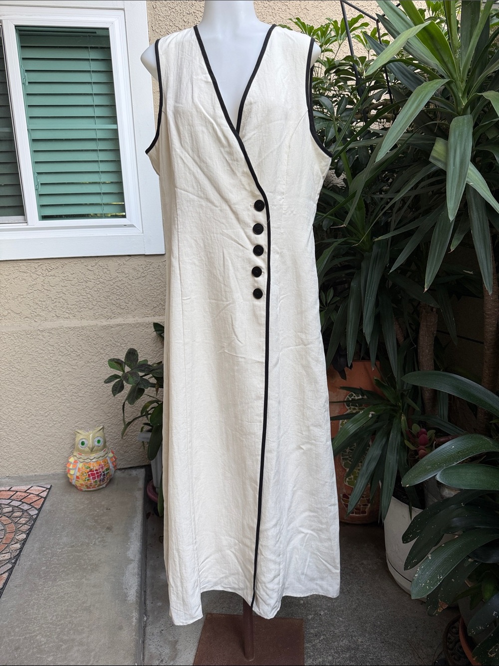 New Mare Mare for Anthropology Cream Sleeveless Maxi Dress with Black Trim